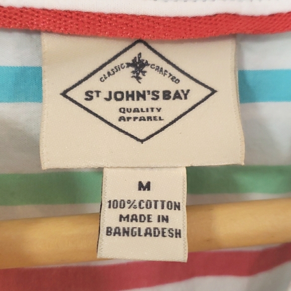 St. John's Bay 100% Cotton Women's Long Sleeve Buttoned Striped Shirt, Size Med - Picture 3 of 17